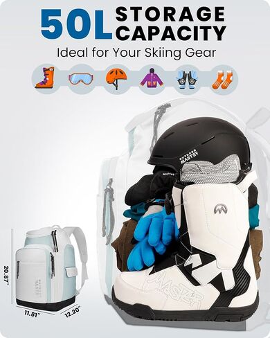 OutdoorMaster 50L Ski Boot Bag-Ski and Snowboard Boots Travel Backpack with Helmet Compartment | Waterproof Exterior & Bottom in Kuwait