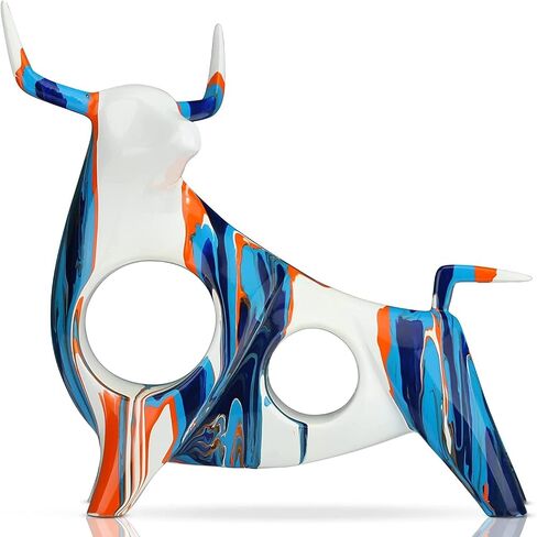 Resin Painted Bull Statue, Abstract Household Animal Decoration, Bull Sculpture Color Hollow Ornaments (Blue A) in Saudi Arabia