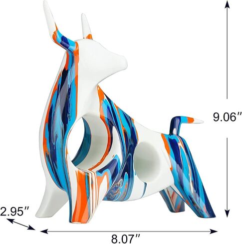 Resin Painted Bull Statue, Abstract Household Animal Decoration, Bull Sculpture Color Hollow Ornaments (Blue A) in Saudi Arabia