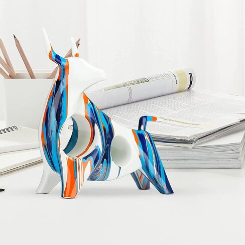 Resin Painted Bull Statue, Abstract Household Animal Decoration, Bull Sculpture Color Hollow Ornaments (Blue A) in Saudi Arabia