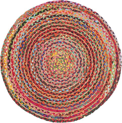 SAFAVIEH Cape Cod Collection Area Rug - 3' Round, Red & Multi, Handmade Braided Boho Jute & Cotton, Ideal for High Traffic Areas in Living Room, Bedroom (CAP702Q) in Saudi Arabia