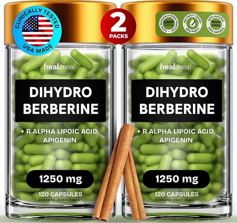 Dihydroberberine Supplement - Berberine With Ceylon Cinnamon - Dehydro Berberine Supplement - Super Berberine Supplement with Apigenin & R Alpha Lipoic Acid - Hydroberberine 1,250 mg , 120 Capsules in Saudi Arabia