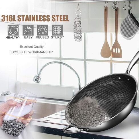 MYMENU Cast Iron Cleaner 316L Premium Stainless Steel Chainmail Scrubber Pan Scraper Cast Iron Skillet Grill Scraper for Cast Iron Pan Dutch Ovens Waffle Iron Pans Wok Pot Pre-Seasoned Pan (6 inch) in Saudi Arabia