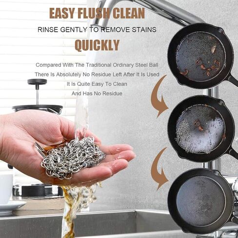 MYMENU Cast Iron Cleaner 316L Premium Stainless Steel Chainmail Scrubber Pan Scraper Cast Iron Skillet Grill Scraper for Cast Iron Pan Dutch Ovens Waffle Iron Pans Wok Pot Pre-Seasoned Pan (6 inch) in Saudi Arabia