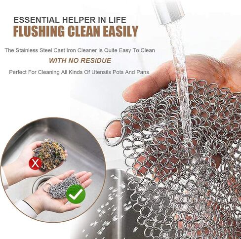MYMENU Cast Iron Cleaner 316L Premium Stainless Steel Chainmail Scrubber Pan Scraper Cast Iron Skillet Grill Scraper for Cast Iron Pan Dutch Ovens Waffle Iron Pans Wok Pot Pre-Seasoned Pan (6 inch) in Saudi Arabia