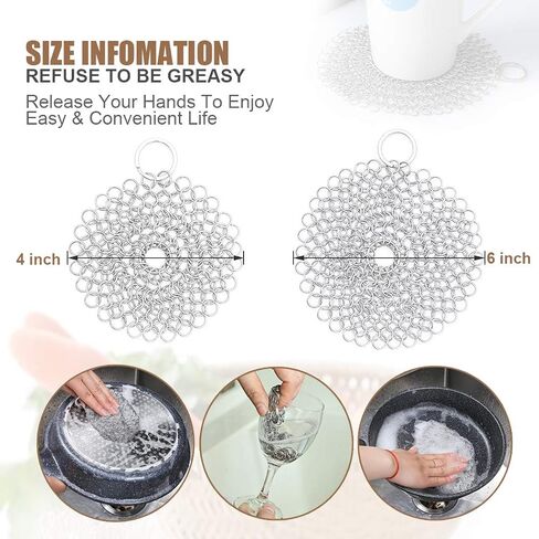 MYMENU Cast Iron Cleaner 316L Premium Stainless Steel Chainmail Scrubber Pan Scraper Cast Iron Skillet Grill Scraper for Cast Iron Pan Dutch Ovens Waffle Iron Pans Wok Pot Pre-Seasoned Pan (6 inch) in Saudi Arabia