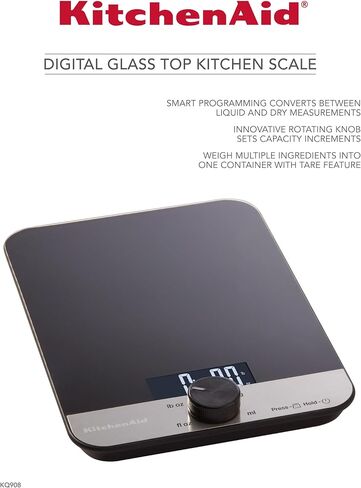KitchenAid KQ908 Glass Surface 11 Pound Capacity Digital Kitchen and Food Scale, Scale for Food Ounces and Grams, Dry and Liquid Ingredients, Black in Saudi Arabia