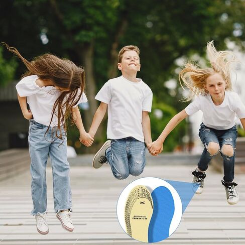 WLLHYF 4 أزواج من نعال أحذية إسفنجية الذاكرة للأطفال، مريحة وناعمة ذاتية القطع، دعم قوس ممتص للصدمات، بطانة للقدم، نعل حذاء بديل للأطفال باللون الأزرق، تقليم ليناسب in Saudi Arabia