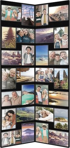 Qunclay Floor Standing Collage Picture Photo Frame Decorative 32 Openings 4 x 6 Inch Hinged Folding Partition Screen Style Picture Frame Black Felt Multiple Photo Display Board for Wall Corner in Saudi Arabia