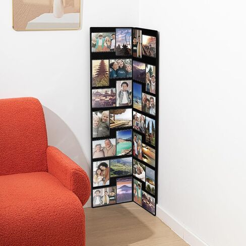 Qunclay Floor Standing Collage Picture Photo Frame Decorative 32 Openings 4 x 6 Inch Hinged Folding Partition Screen Style Picture Frame Black Felt Multiple Photo Display Board for Wall Corner in Saudi Arabia