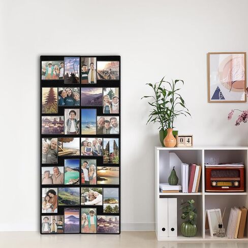 Qunclay Floor Standing Collage Picture Photo Frame Decorative 32 Openings 4 x 6 Inch Hinged Folding Partition Screen Style Picture Frame Black Felt Multiple Photo Display Board for Wall Corner in Saudi Arabia