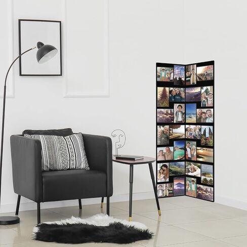 Qunclay Floor Standing Collage Picture Photo Frame Decorative 32 Openings 4 x 6 Inch Hinged Folding Partition Screen Style Picture Frame Black Felt Multiple Photo Display Board for Wall Corner in Saudi Arabia