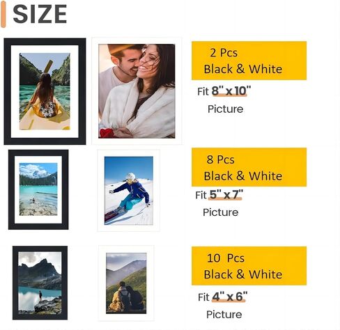 20 قطعة من إطارات الصور متعددة الأحجام، مجموعة متنوعة من الجدران مصنوعة من الزجاج الحقيقي والخشب، ديكور جداري للمكتب 2 قطعة 8x10، 8 قطع 5x7، 10 قطع 4x6 أبيض أسود مجموعة إطارات متعددة للجدار in Kuwait
