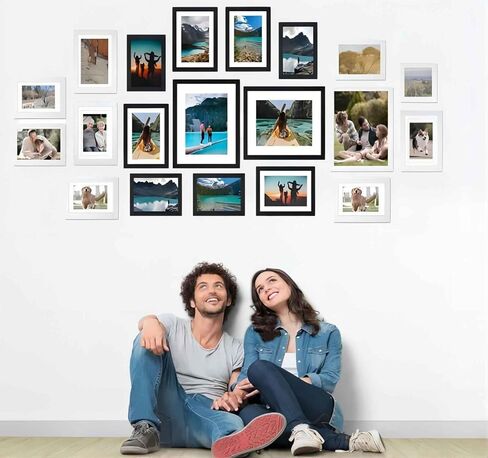 20 قطعة من إطارات الصور متعددة الأحجام، مجموعة متنوعة من الجدران مصنوعة من الزجاج الحقيقي والخشب، ديكور جداري للمكتب 2 قطعة 8x10، 8 قطع 5x7، 10 قطع 4x6 أبيض أسود مجموعة إطارات متعددة للجدار in Kuwait