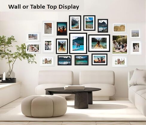 20 قطعة من إطارات الصور متعددة الأحجام، مجموعة متنوعة من الجدران مصنوعة من الزجاج الحقيقي والخشب، ديكور جداري للمكتب 2 قطعة 8x10، 8 قطع 5x7، 10 قطع 4x6 أبيض أسود مجموعة إطارات متعددة للجدار in Kuwait