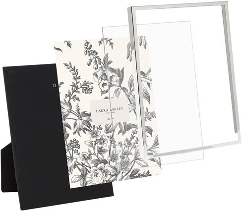 إطار صورة معدني مسطح فضي مقاس 5x7 من Laura Ashley (عمودي وأفقي) مع حامل حامل ثنائي الاتجاه، ظهر مخملي أسود، قابل للتركيب على الحائط، مصنوع لسطح الطاولة، المكتب، عرض الحائط، ديكور المنزل (5x7، فضي) in Kuwait