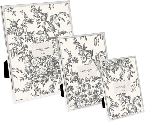 إطار صورة معدني مسطح فضي مقاس 5x7 من Laura Ashley (عمودي وأفقي) مع حامل حامل ثنائي الاتجاه، ظهر مخملي أسود، قابل للتركيب على الحائط، مصنوع لسطح الطاولة، المكتب، عرض الحائط، ديكور المنزل (5x7، فضي) in Kuwait