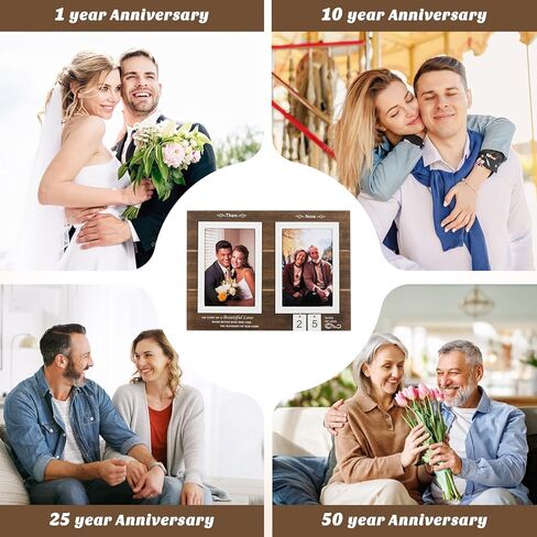 هدايا إطار الصورة NUPTIO مقاس 4 × 6: إطارات الصور الخشبية أفكار هدايا الزفاف بالذكرى السنوية 10 للزوجين العروس والآباء والأجداد والزوجة والخطوبة التذكارية من 1 إلى 99 عامًا، يحمل 50 صورتين آنذاك والآن in Kuwait