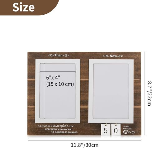 هدايا إطار الصورة NUPTIO مقاس 4 × 6: إطارات الصور الخشبية أفكار هدايا الزفاف بالذكرى السنوية 10 للزوجين العروس والآباء والأجداد والزوجة والخطوبة التذكارية من 1 إلى 99 عامًا، يحمل 50 صورتين آنذاك والآن in Kuwait