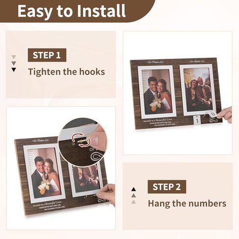 هدايا إطار الصورة NUPTIO مقاس 4 × 6: إطارات الصور الخشبية أفكار هدايا الزفاف بالذكرى السنوية 10 للزوجين العروس والآباء والأجداد والزوجة والخطوبة التذكارية من 1 إلى 99 عامًا، يحمل 50 صورتين آنذاك والآن in Kuwait