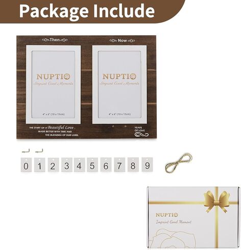 هدايا إطار الصورة NUPTIO مقاس 4 × 6: إطارات الصور الخشبية أفكار هدايا الزفاف بالذكرى السنوية 10 للزوجين العروس والآباء والأجداد والزوجة والخطوبة التذكارية من 1 إلى 99 عامًا، يحمل 50 صورتين آنذاك والآن in Kuwait