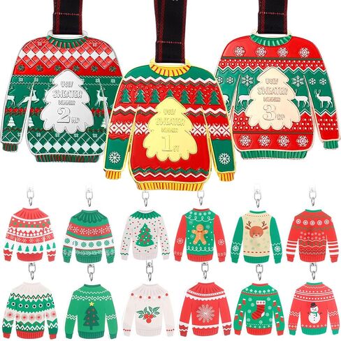 Tondiamo 15 Pcs Ugly Christmas Sweater Party Game Award Set Include 3 1st 2nd 3rd Place Medal Award and 12 Souvenir Keychains for Xmas Ugliest Sweater Contest Prizes Christmas Tree Ornament in Saudi Arabia