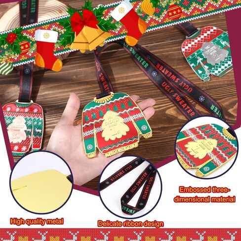 Tondiamo 15 Pcs Ugly Christmas Sweater Party Game Award Set Include 3 1st 2nd 3rd Place Medal Award and 12 Souvenir Keychains for Xmas Ugliest Sweater Contest Prizes Christmas Tree Ornament in Saudi Arabia