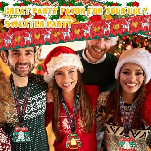 Tondiamo 15 Pcs Ugly Christmas Sweater Party Game Award Set Include 3 1st 2nd 3rd Place Medal Award and 12 Souvenir Keychains for Xmas Ugliest Sweater Contest Prizes Christmas Tree Ornament in Saudi Arabia