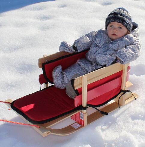 Flexible Flyer BCL-40 Premium Baby Sleigh. Toddler Boggan. Wooden Pull Sled for Kids,Red , 29 x 14 x 11.5 inches in Kuwait