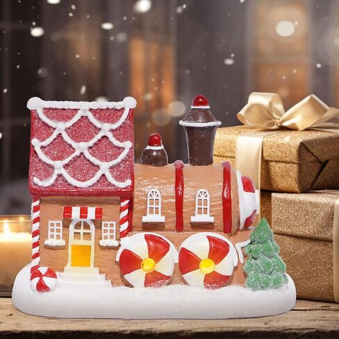 Hodao عيد الميلاد الزنجبيل منزل الديكور عيد الميلاد منزل التماثيل ديكور الشتاء اليدوية بوليريسين الزنجبيل منزل لهدايا ديكور عيد الميلاد - عيد الميلاد حزب ديكور المنزل الجدول أعلى التماثيل (البني-1) in Kuwait