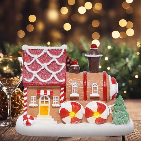 Hodao عيد الميلاد الزنجبيل منزل الديكور عيد الميلاد منزل التماثيل ديكور الشتاء اليدوية بوليريسين الزنجبيل منزل لهدايا ديكور عيد الميلاد - عيد الميلاد حزب ديكور المنزل الجدول أعلى التماثيل (البني-1) in Kuwait