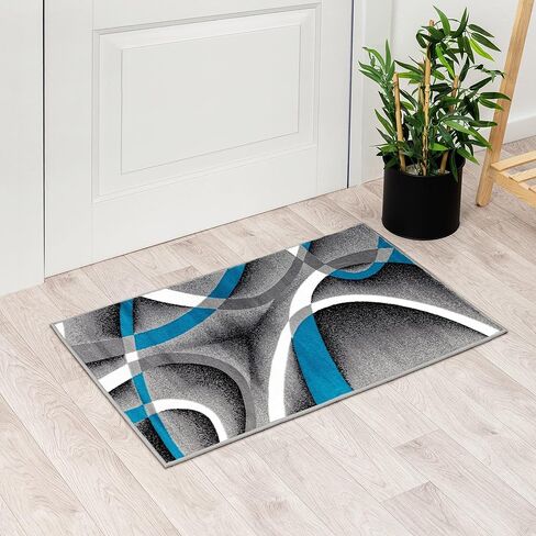 Persian Area Rugs 2305 Turquoise White 2 x 3 Modern Abstract Area Rug Carpet in Saudi Arabia