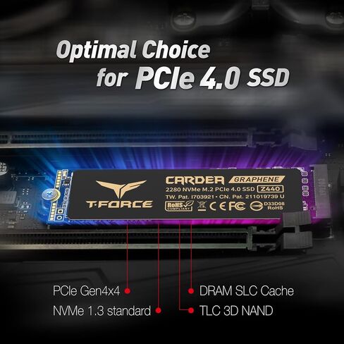TEAMGROUP T-Force A440 Lite 2TB Graphene Heatsink 3D NAND TLC NVMe Phison PS5027-E27T PCIe 4.0 Gen4x4 M.2 2280 SSD داخلي قراءة/كتابة 7400/6400 ميجابايت/ثانية TM8FFQ002T0C129 in Kuwait