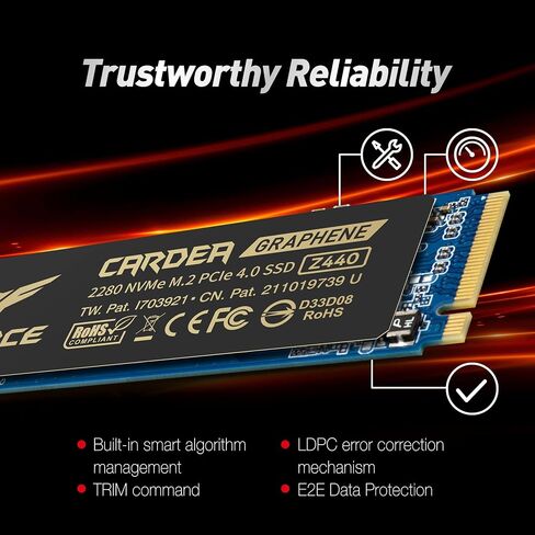 TEAMGROUP T-Force A440 Lite 2TB Graphene Heatsink 3D NAND TLC NVMe Phison PS5027-E27T PCIe 4.0 Gen4x4 M.2 2280 SSD داخلي قراءة/كتابة 7400/6400 ميجابايت/ثانية TM8FFQ002T0C129 in Kuwait