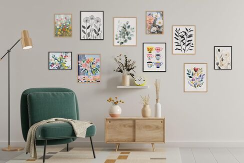 Kate and Laurel Modern Muted Cottage Floral Abstract Framed Wall Art by The Creative Bunch Studio, 16x20 Black, Cute Flower Art for Wall in Saudi Arabia