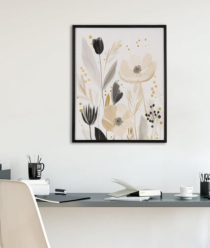 Kate and Laurel Modern Muted Cottage Floral Abstract Framed Wall Art by The Creative Bunch Studio, 16x20 Black, Cute Flower Art for Wall in Saudi Arabia