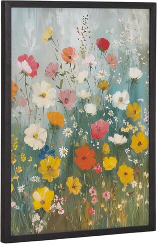 Kate and Laurel Modern Muted Cottage Floral Abstract Framed Wall Art by The Creative Bunch Studio, 16x20 Black, Cute Flower Art for Wall in Saudi Arabia