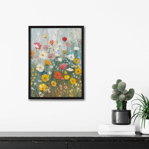 Kate and Laurel Modern Muted Cottage Floral Abstract Framed Wall Art by The Creative Bunch Studio, 16x20 Black, Cute Flower Art for Wall in Saudi Arabia
