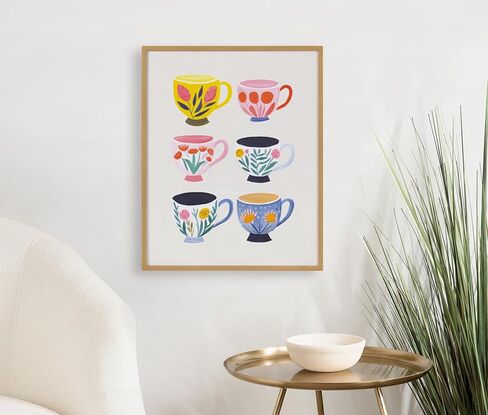Kate and Laurel Modern Muted Cottage Floral Abstract Framed Wall Art by The Creative Bunch Studio, 16x20 Black, Cute Flower Art for Wall in Saudi Arabia