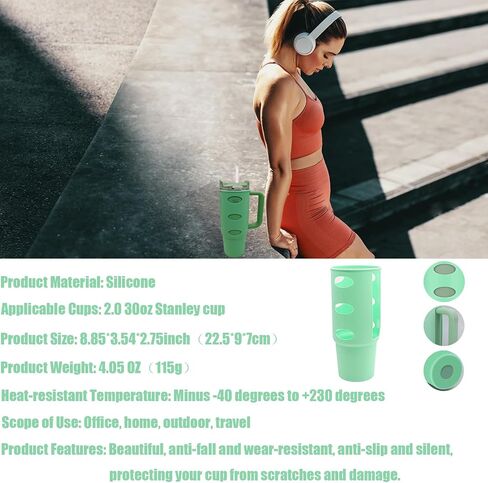 Silicone Boot for 30oz Stanley Quencher, Water Bottle Boot Sleeve for Stanley Cup H2.0 Tumbler, Stanley Bottom Protector Accessories(Mint Green) in Saudi Arabia