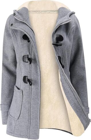Womens Fleece Sherpa Lined Jacket Winter Warm Thicken Coats Hooded Horn Button Jacket Sweatshirt With Pockets in Saudi Arabia