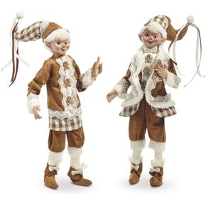 Raz Imports 2024 Gingerbread Lane 16"" Posable Gingerbread Elf, Assorted of 2, Brown, 4402413
