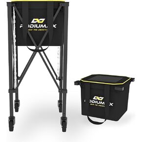 PodiuMax Pickleball Tennis Ball Caddy, 100 Pickleball Ball Capacity Wheeled Cart with Side Pockets