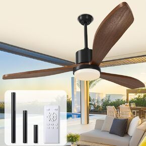 Wooden Blade Ceiling Fans with Lights: 52 Inch Outdoor Ceiling Fan with and Lights Remote Noiseless Motor 3 Downrods 6 Speeds Timing Reversible Modern Ceiling Fan for Outdoor Patio Indoor-White