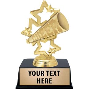 Crown Awards Cheerleading Trophies with Custom Engraving, 6" Personalized Gold Megaphone Cheer Trophy On Black Base Prime