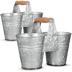 maxcheck 2 جهاز كمبيوتر شخصى صغير خمر دلو المجلفن مع مقبض خشبي العتيقة المعادن دلو مزدوج ريفي داخلي سطل معدني للمزرعة المنزل مكتب الحمام المطبخ عيد ميلاد الزفاف زهرة عصاري in Kuwait