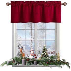 JIUZHEN Valances for Windows, Kitchen Valance Curtains - Velvet Valance Curtains for Living Room, Rod Pocket Short Curtains, Window Valance for Bedroom, 42" x 18", 1 Panel, Wine Red