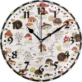 xigua Cute Cartoon Mushrooms Wall Clock, Silent Non Ticking 10 Inch Battery Operated Wall Clocks, Easy to Read Clock for Home Kitchen Living Room Bathroom Office Decor