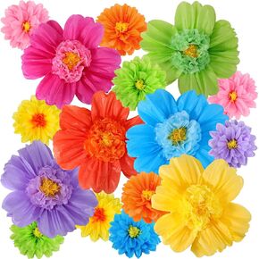 18 Pcs Mexican Fiesta Tissue Paper Flower 12 Inch 6 Inch Colorful Paper Flowers Fiesta Decorations Paper Pom Poms for Carnival Wedding Birthday Nursery Wall Decor, 6 Colors(Classic Color)