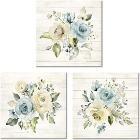 UTOP-art Pink Floral Picture Wall Art: Protea Flowers Artwork Print on Wooden Textured Canvas Art for Bathroom (12'' x 12'' x 3 Panels)